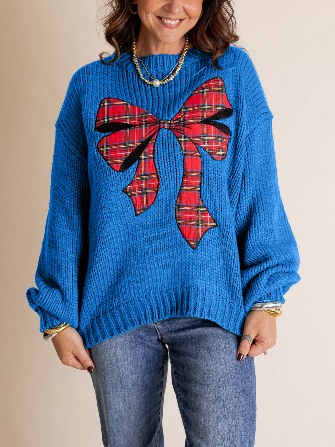 Women's Christmas Plaid Bow Sweater (Buy 2 Free Shipping)