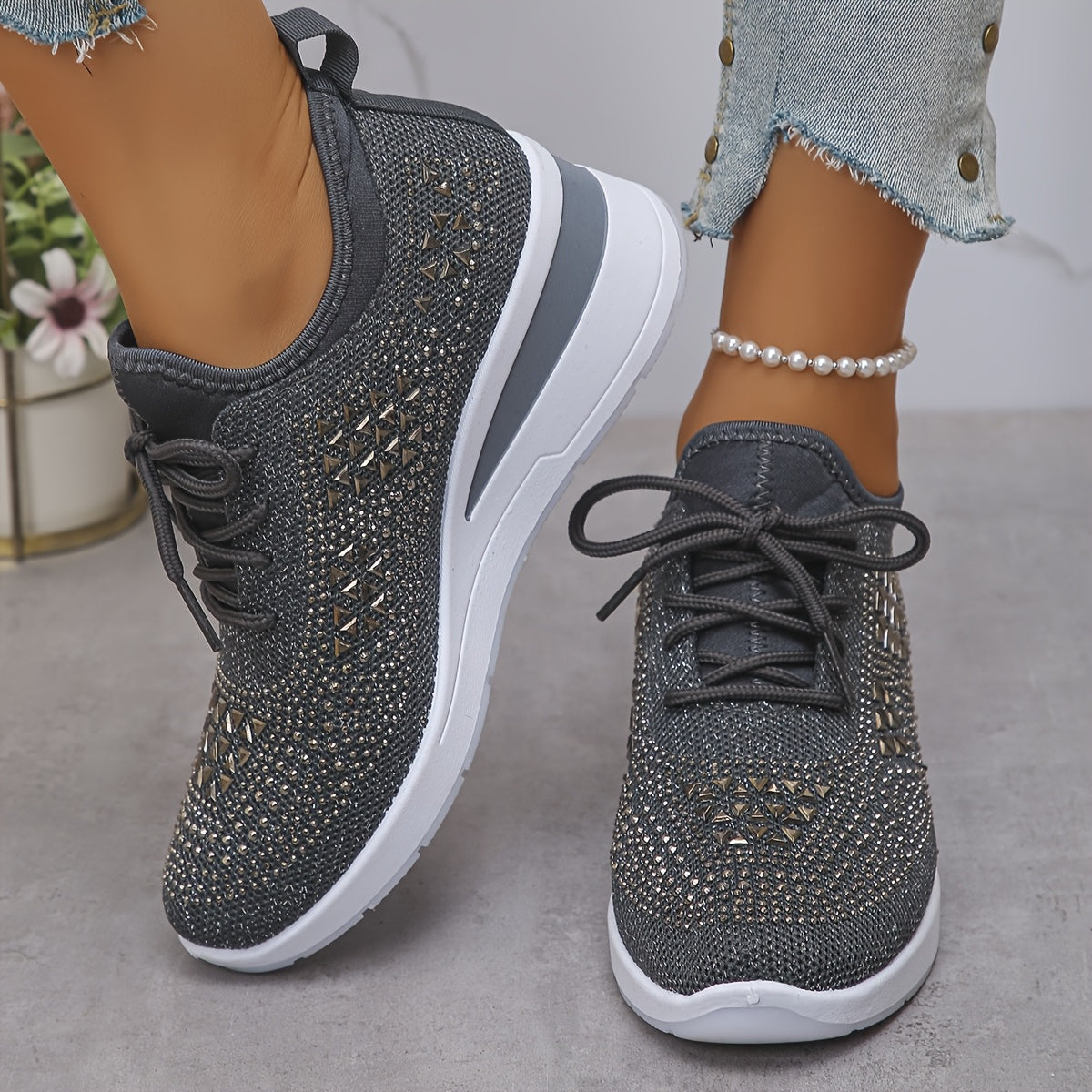 🔥Last Day Promotion 70% OFF - Women's Casual Fashion Breathable Rhinestone-Embellished Orthopaedic Sneakers