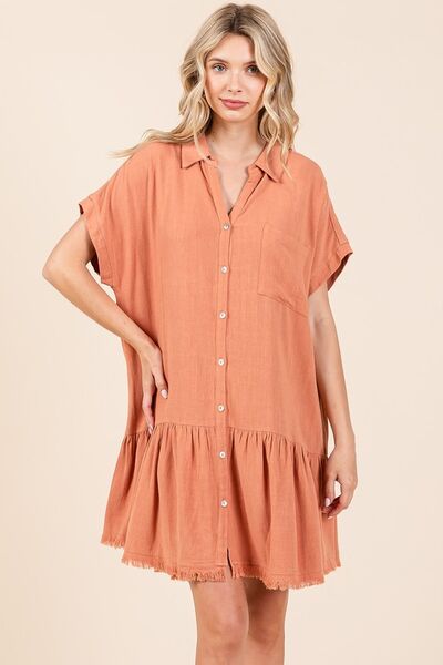 Mittoshop Linen Blend Button Down Shirt Mini Dress