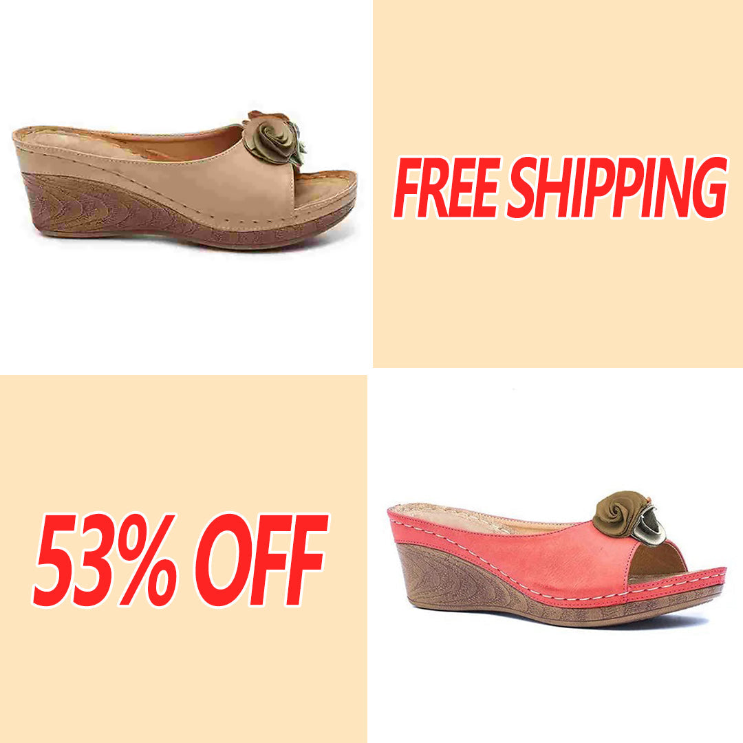 😍Last Day 55% OFF😍-Women's Comfy Leather Solid Flower Strap Wedge Sandals