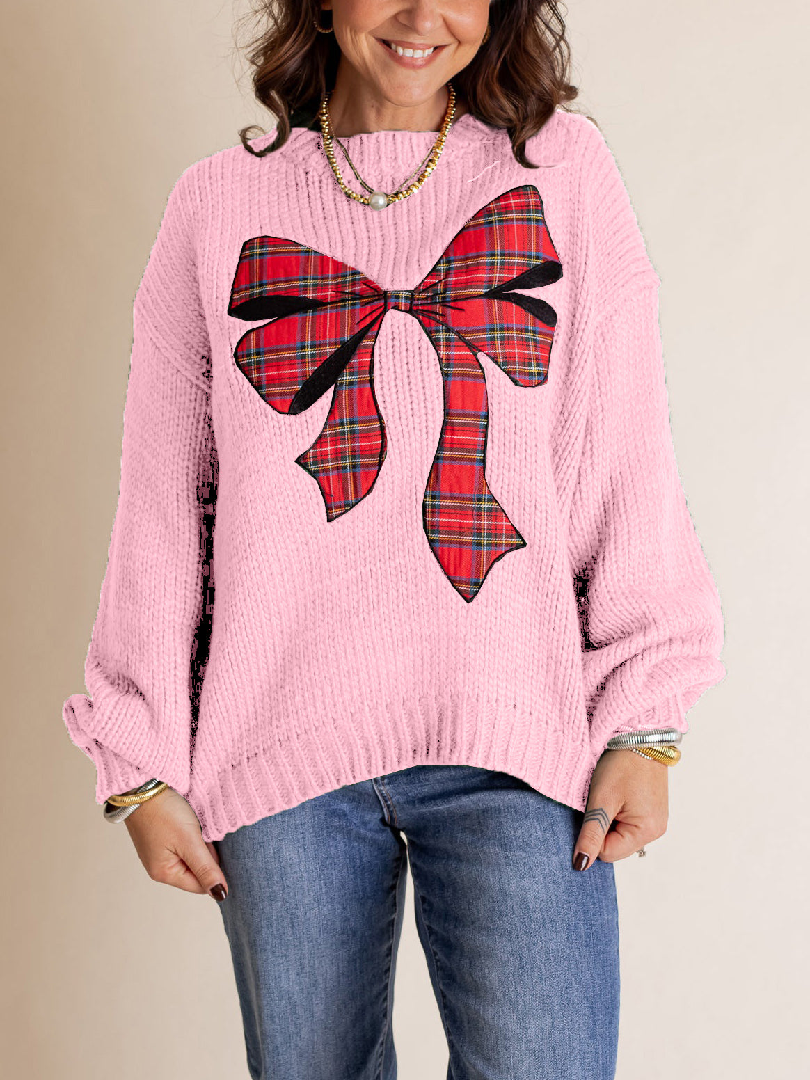Women's Christmas Plaid Bow Sweater (Buy 2 Free Shipping)
