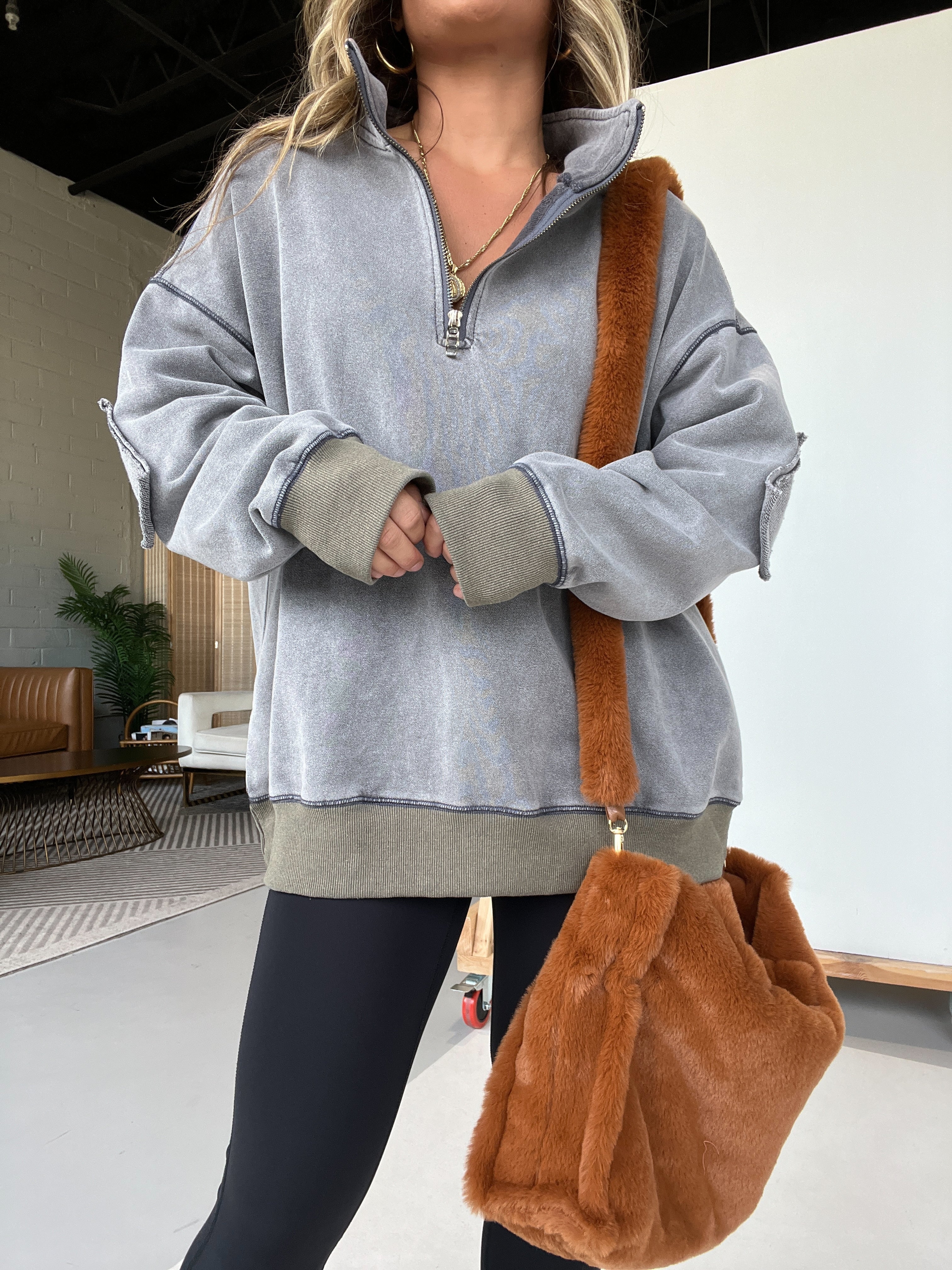Women's Oversized Quarter Zip Vintage Pullover (Buy 2 Free Shipping)