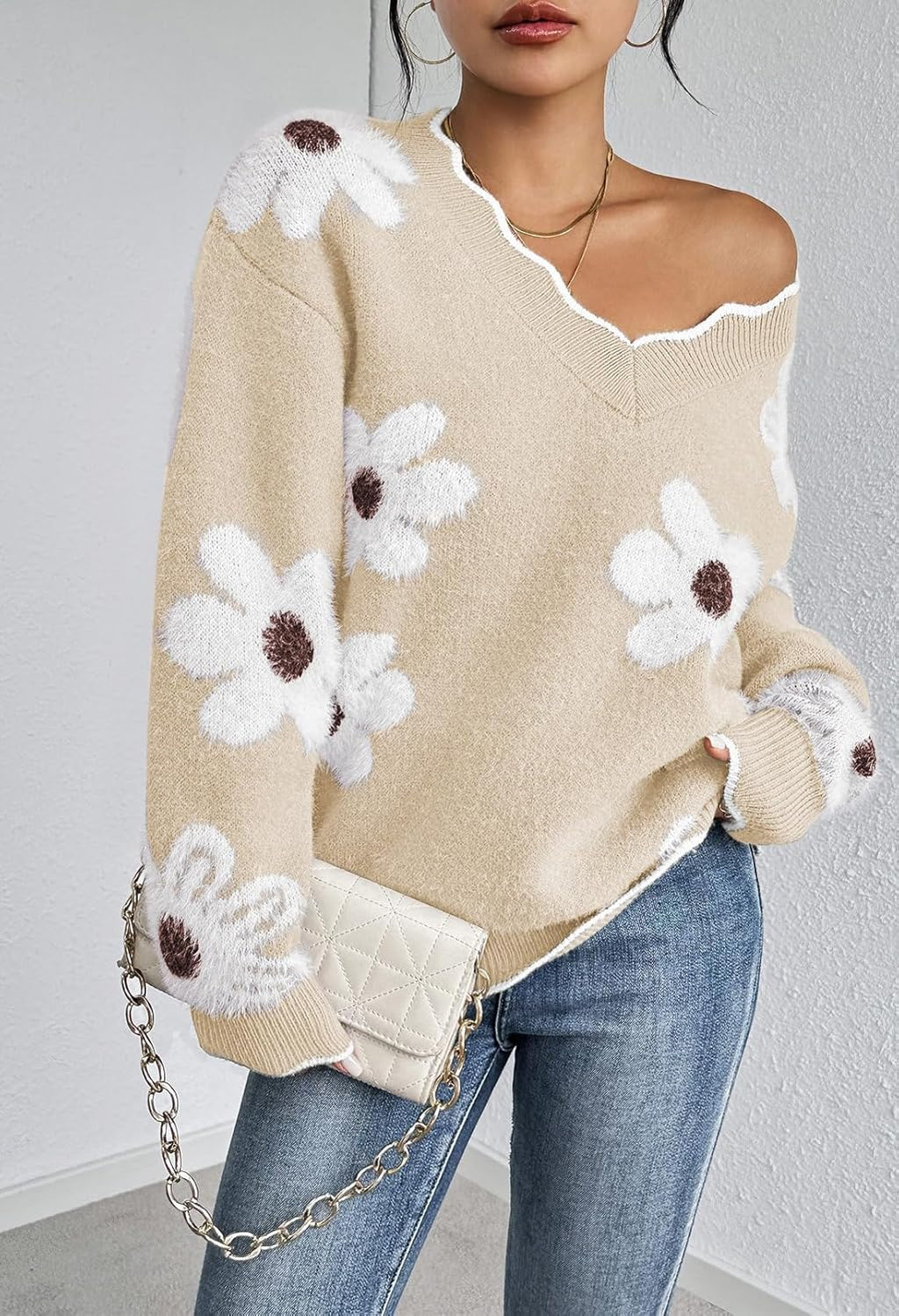Women's Oversized V Neck Floral Sweater (Buy 2 Free Shipping)