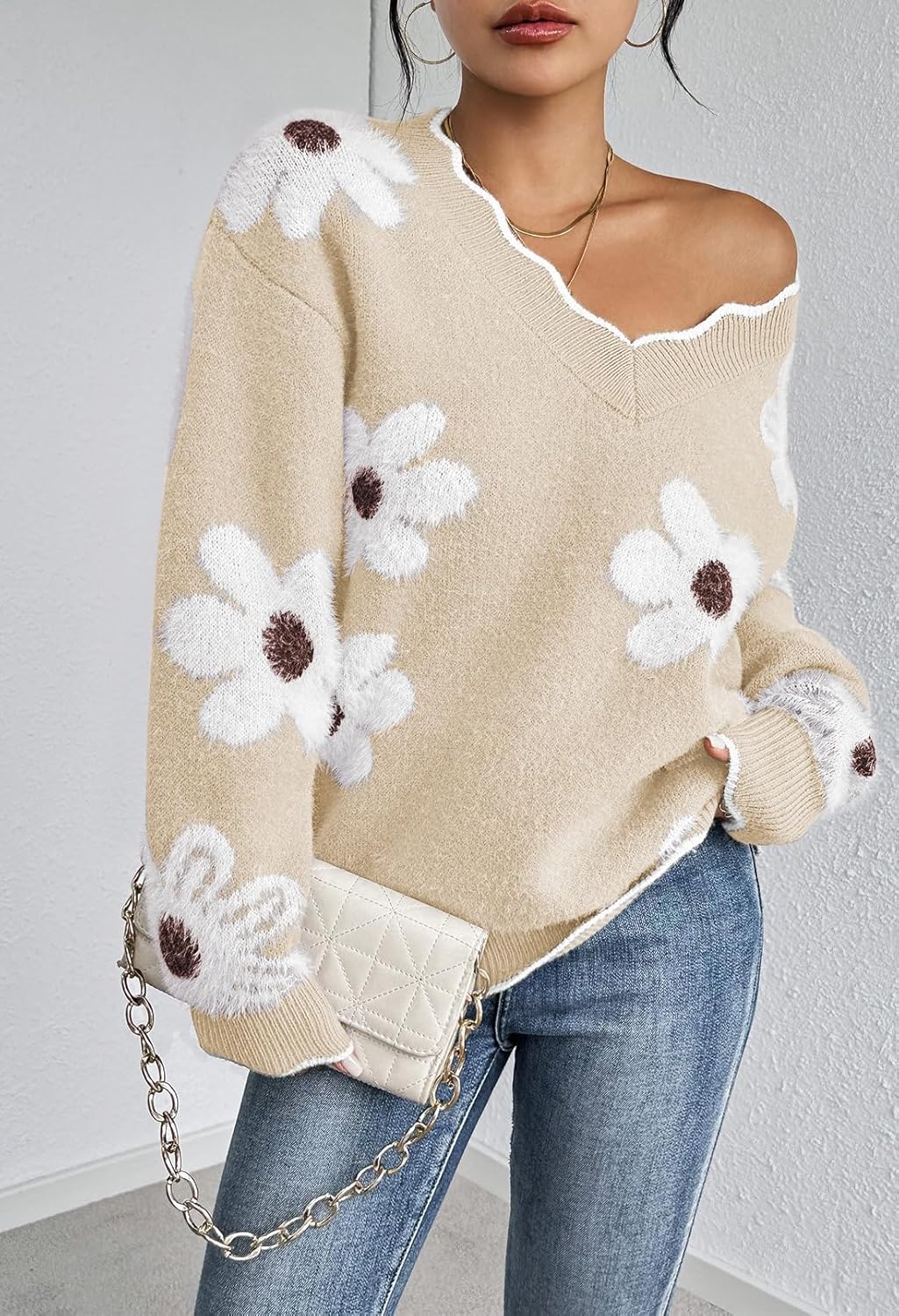 Women's Oversized V Neck Floral Sweater (Buy 2 Free Shipping)