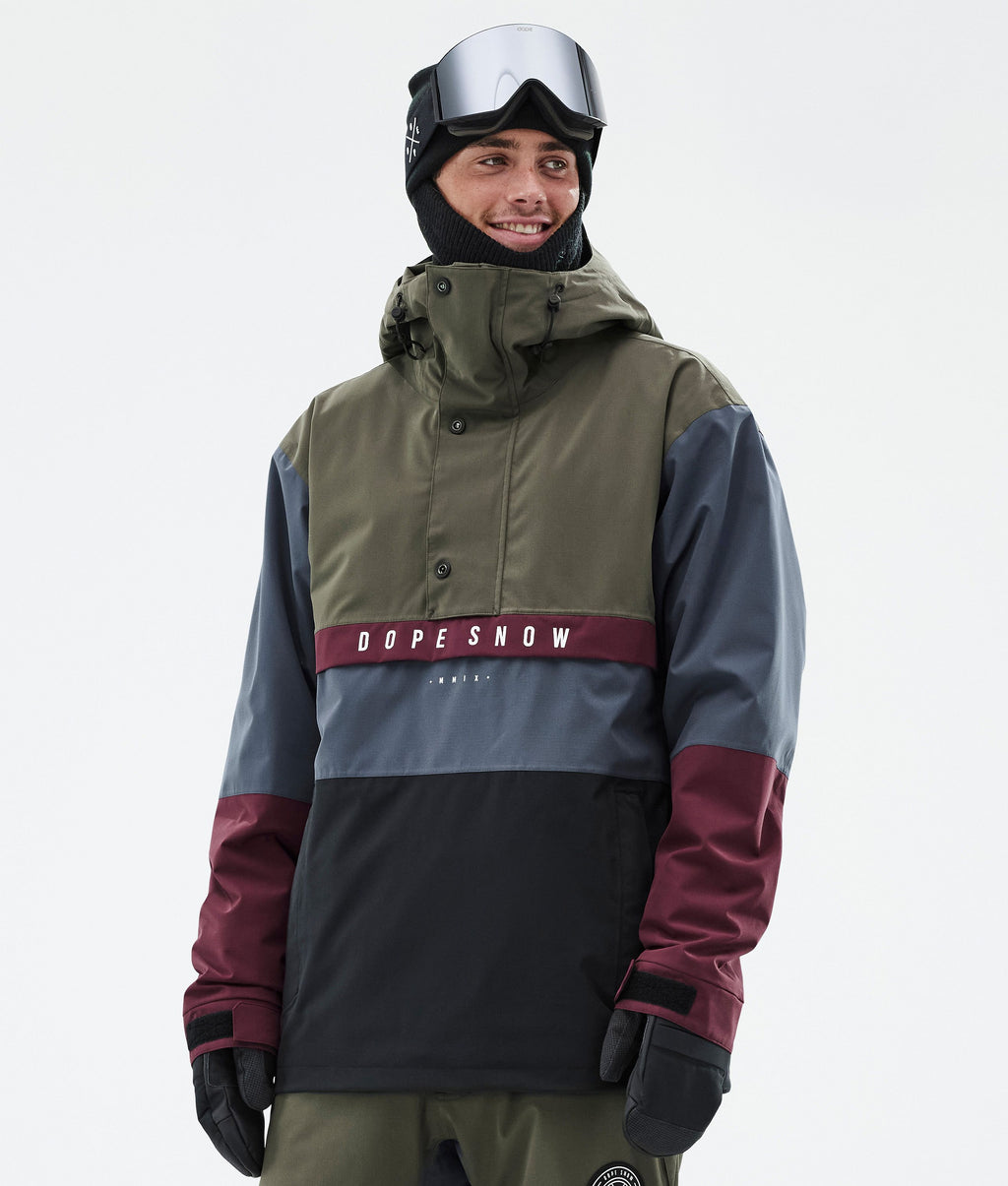 Snowboard Jacket For Men Olive Green/Burgundy/Metal Blue/Black