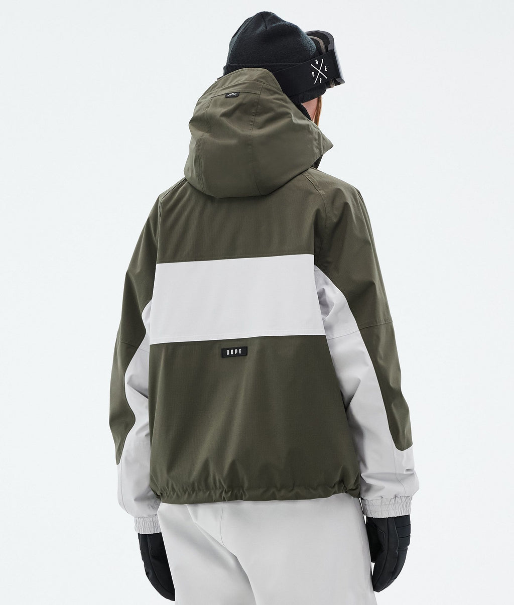 Snowboard Jacket For Women Stripe Olive Green/Light Grey