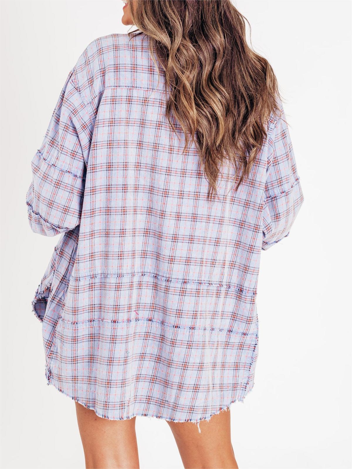 Women's Mineral Washed Button Down Plaid Flannel Shirt (Buy 2 Free Shipping)