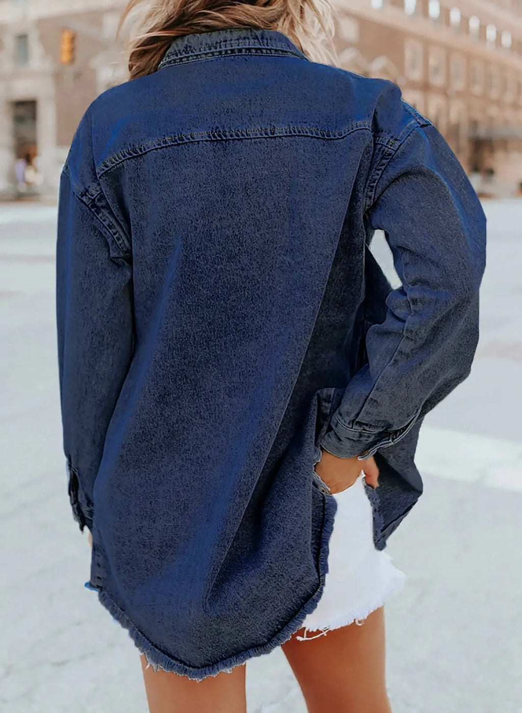 Women's Button Down Raw Edge Denim Jacket (Buy 2 Free Shipping)