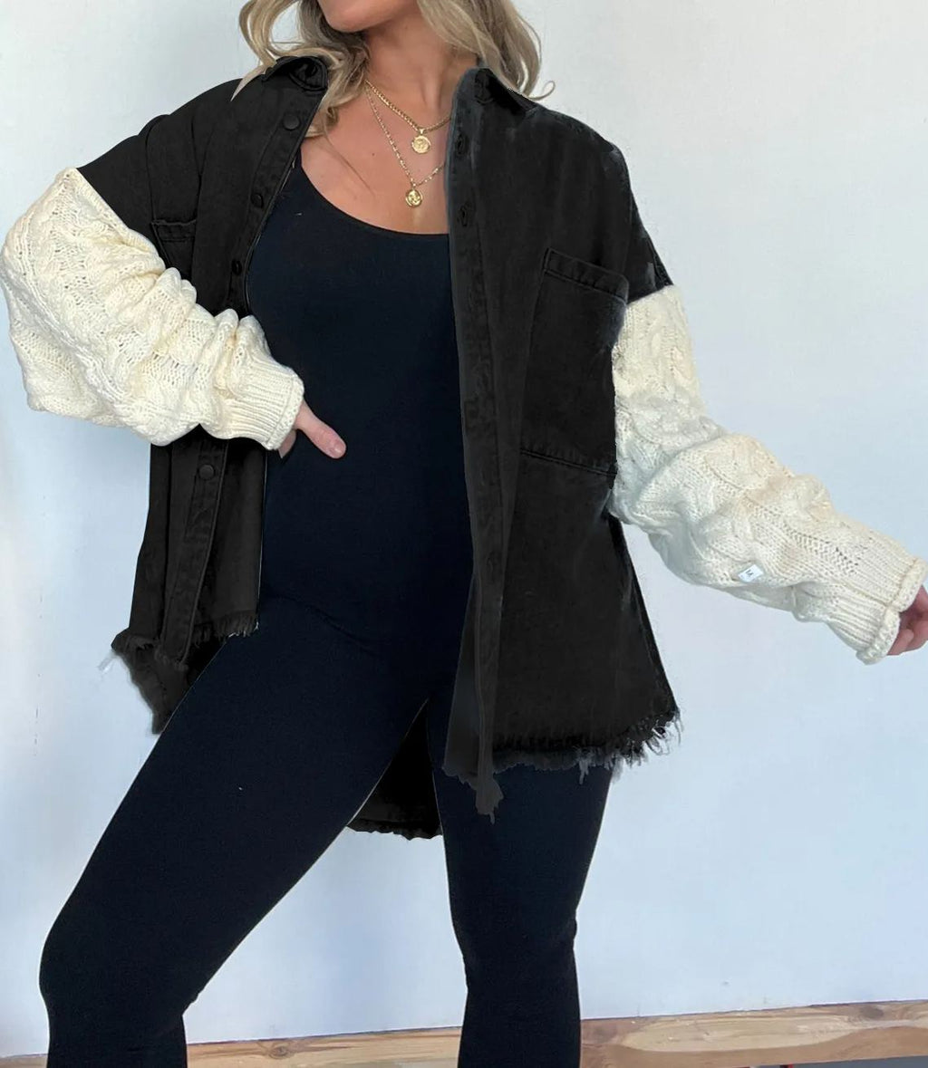 New Cozy Sweater Sleeve Denim Shacket (Buy 2 Free Shipping)